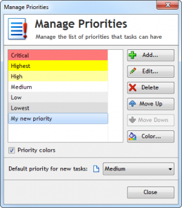 Swift To-Do List 7 Manage Priorities dialog