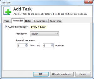 Hourly reminder of task