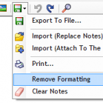 Notes advanced menu (import, export, print, remove formatting, clear notes)