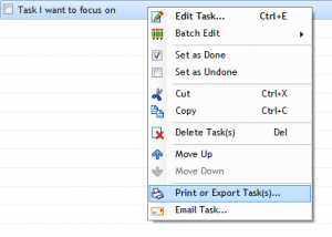 Print or export task to focus on