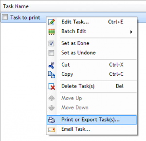 Print or Export a single task