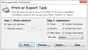 Print single task window